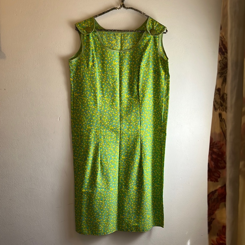 VINTAGE geometric print green dress size large